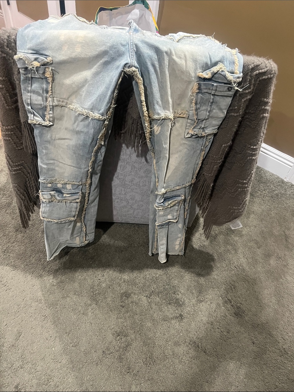 Fashion Nova Men’s Light Blue Distressed Skinny Cargo Jeans